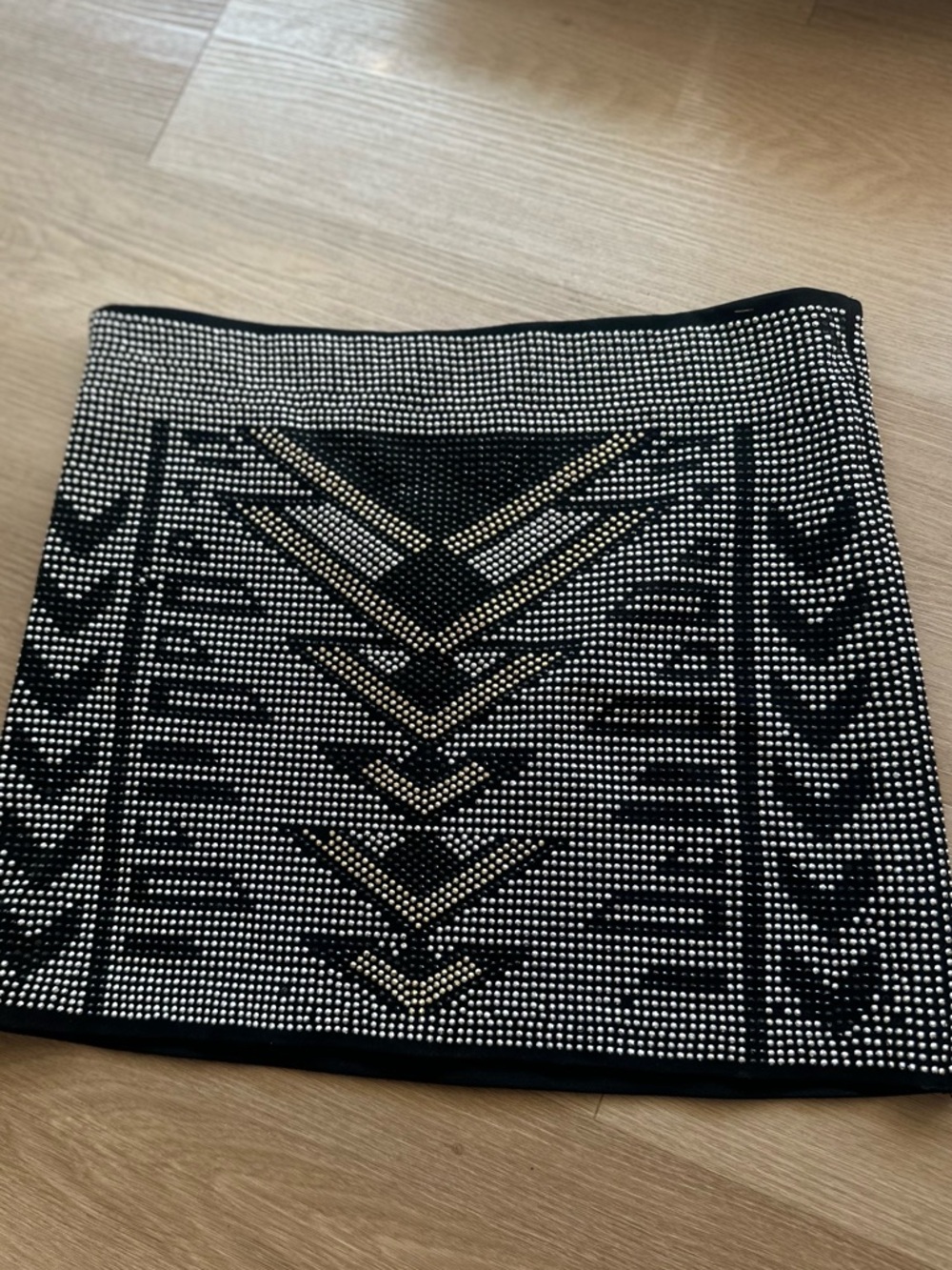 Black Mini Skirt with Silver Geometric Embellishment